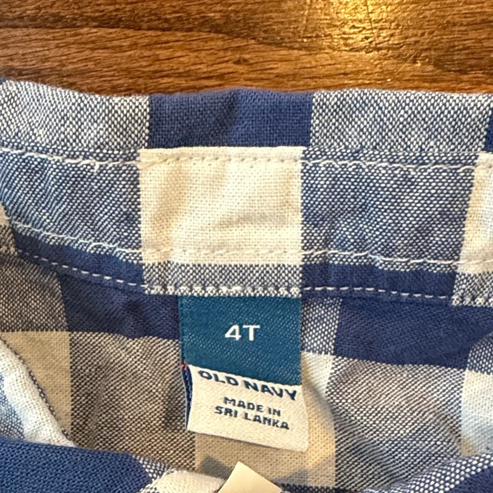 Old Navy Kids Blue and White Plaid Shirt with Bow Tie